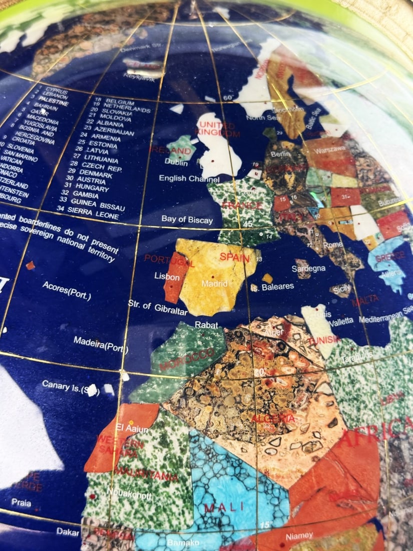 Large Lapis Gemstone Handmade Globe On Stand With Compass - 6