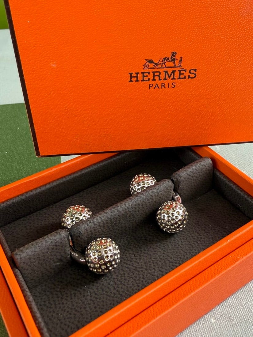 Hermes Paris Classic Sterling Solid Silver Golfball Cufflinks Design - 3