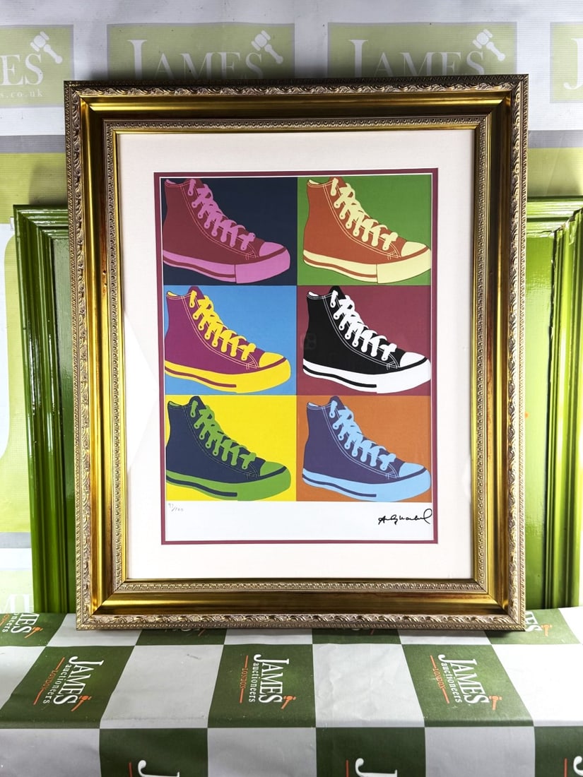 Andy Warhol-(1928-1987) Converse Numbered Lithograph #93/100: Andy Warhol-(1928-1987) "Converse" Numbered Lithograph. Professionally framed using museum quality perspex and double mount, gold finish ornate framed. Dimensions & number of limited print number