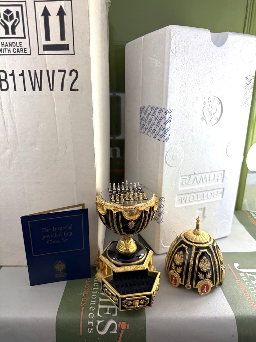 House Of Faberge 24 Carat Gold Imperial Jewelled Egg Chess Set,Unused Example - 2