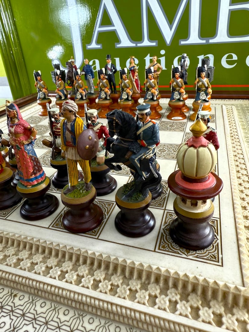 The Raj Hand Painted India-British War 1857 Game Chess With Table - 3
