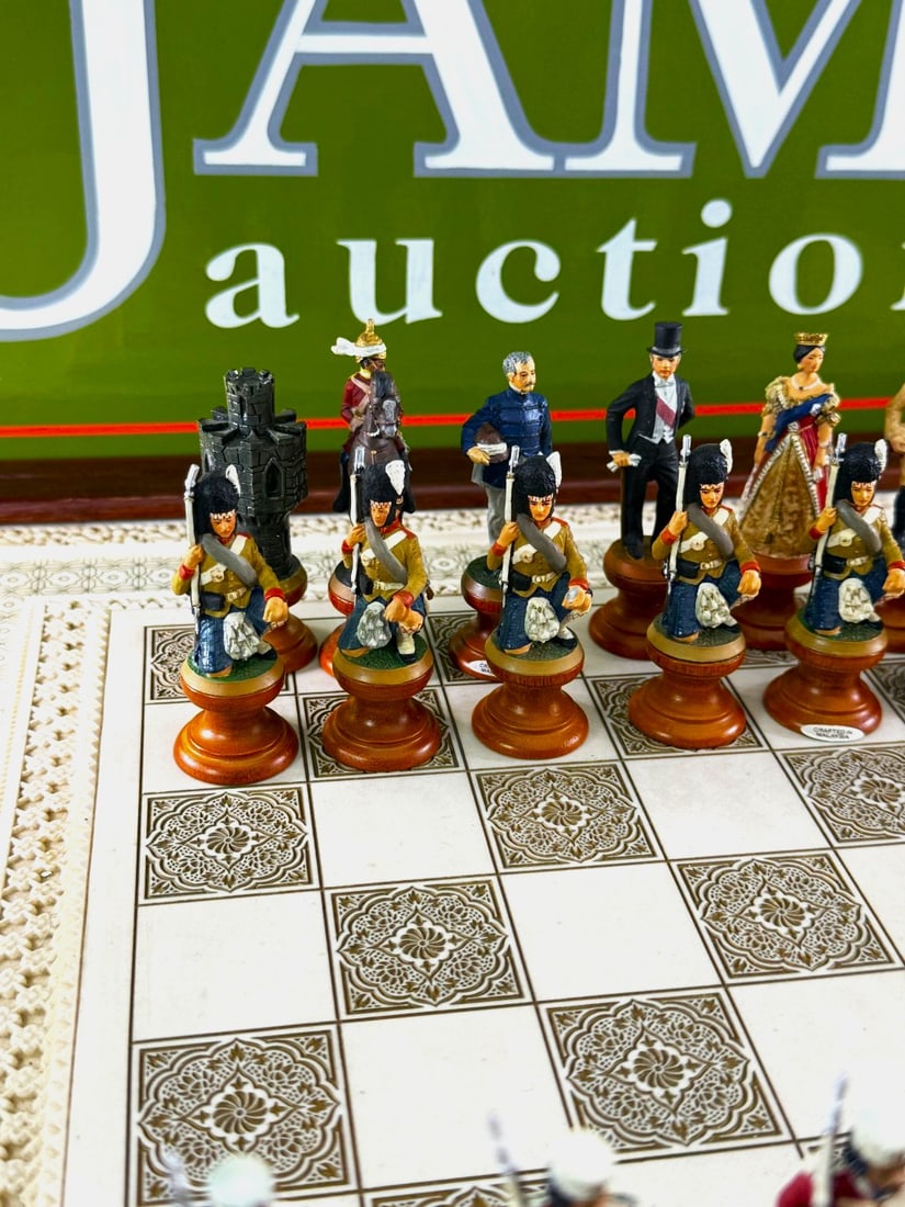 The Raj Hand Painted India-British War 1857 Game Chess With Table - 4