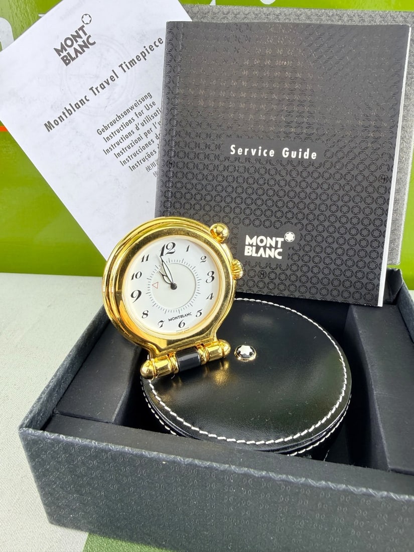 Montblanc Desk / Travel Clock In Leather Case - 3