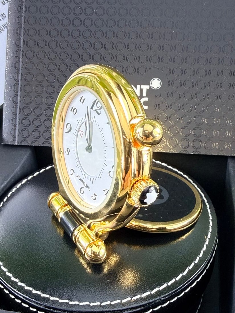 Montblanc Desk / Travel Clock In Leather Case - 5