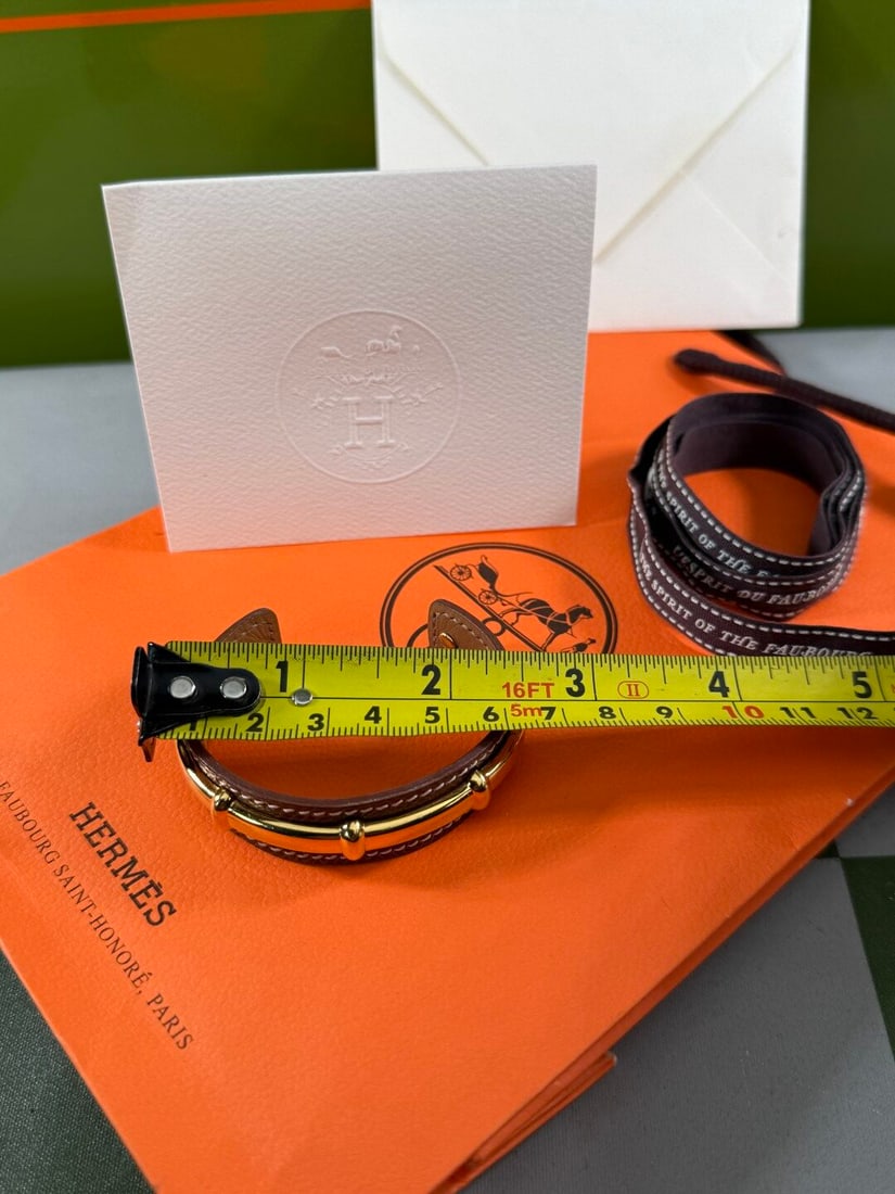 Hermes Paris Rare Vintage Gold & Leather Bangle Bracelet - 7