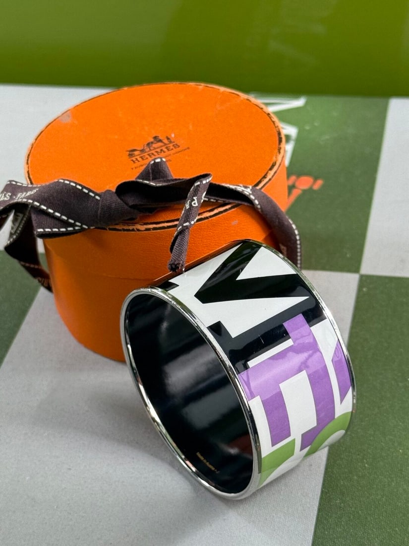 Hermes Paris Wide Ceramic & Monogram Bangle-Rare Example - 8