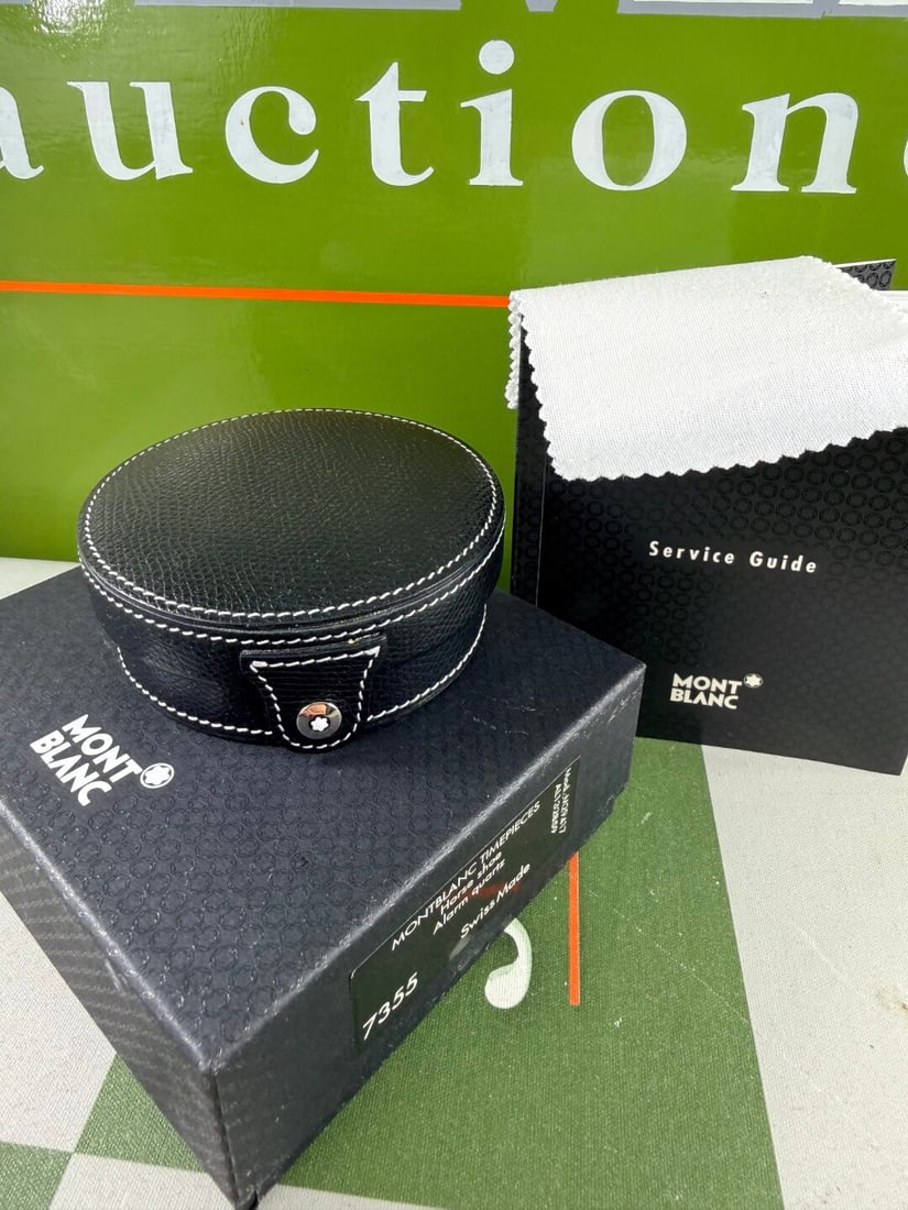 Montblanc Horse Shoe Edition Table/Desk Travel Clock In Leather Case - 3