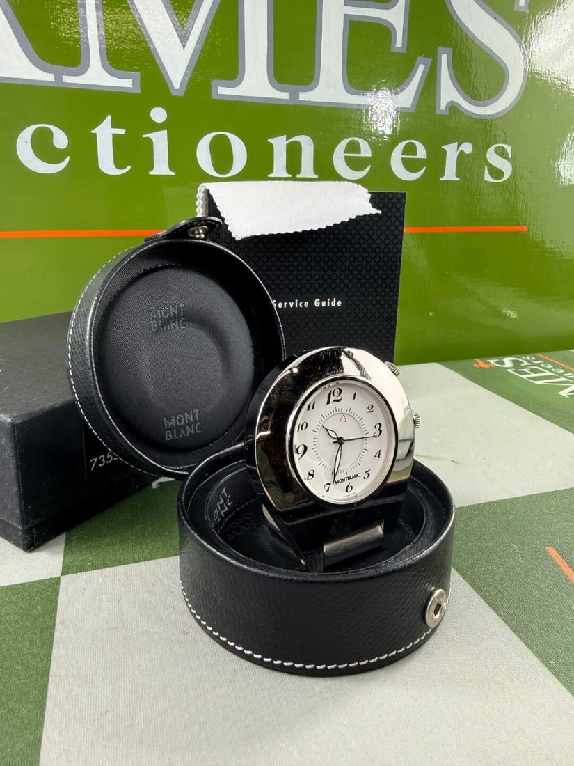 Montblanc Horse Shoe Edition Table/Desk Travel Clock In Leather Case - 4