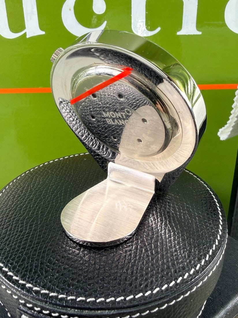 Montblanc Horse Shoe Edition Table/Desk Travel Clock In Leather Case - 6