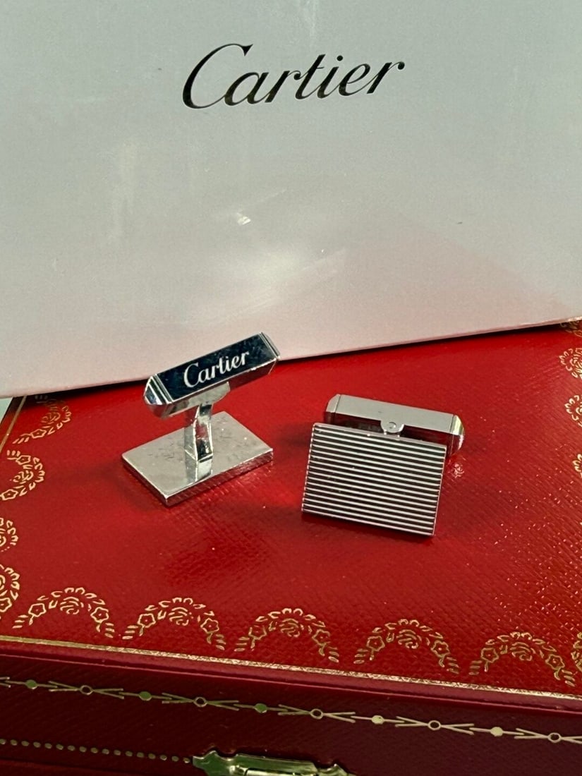 Cartier Paris-Silver 925 Cufflinks In Red Leather Cartier Case - 3