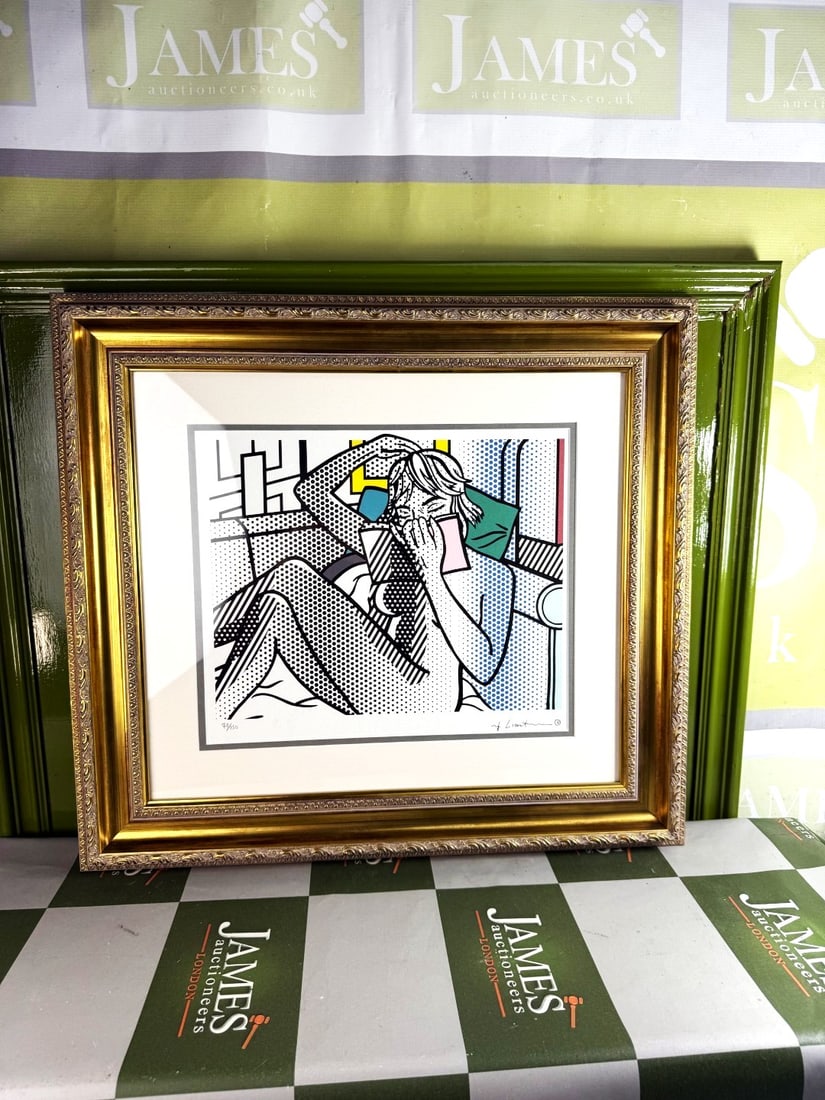 Roy Lichenstein (1923-1997) `Lady Reading` #72/150 Ltd Edition Lithograph Framed: Roy Lichenstein (1923-1997) `Lady Reading` #72/150 Ltd Edition Lithograph Framed. Professionally framed using museum quality perspex and double mount, gold finish ornate framed. Dimensions &