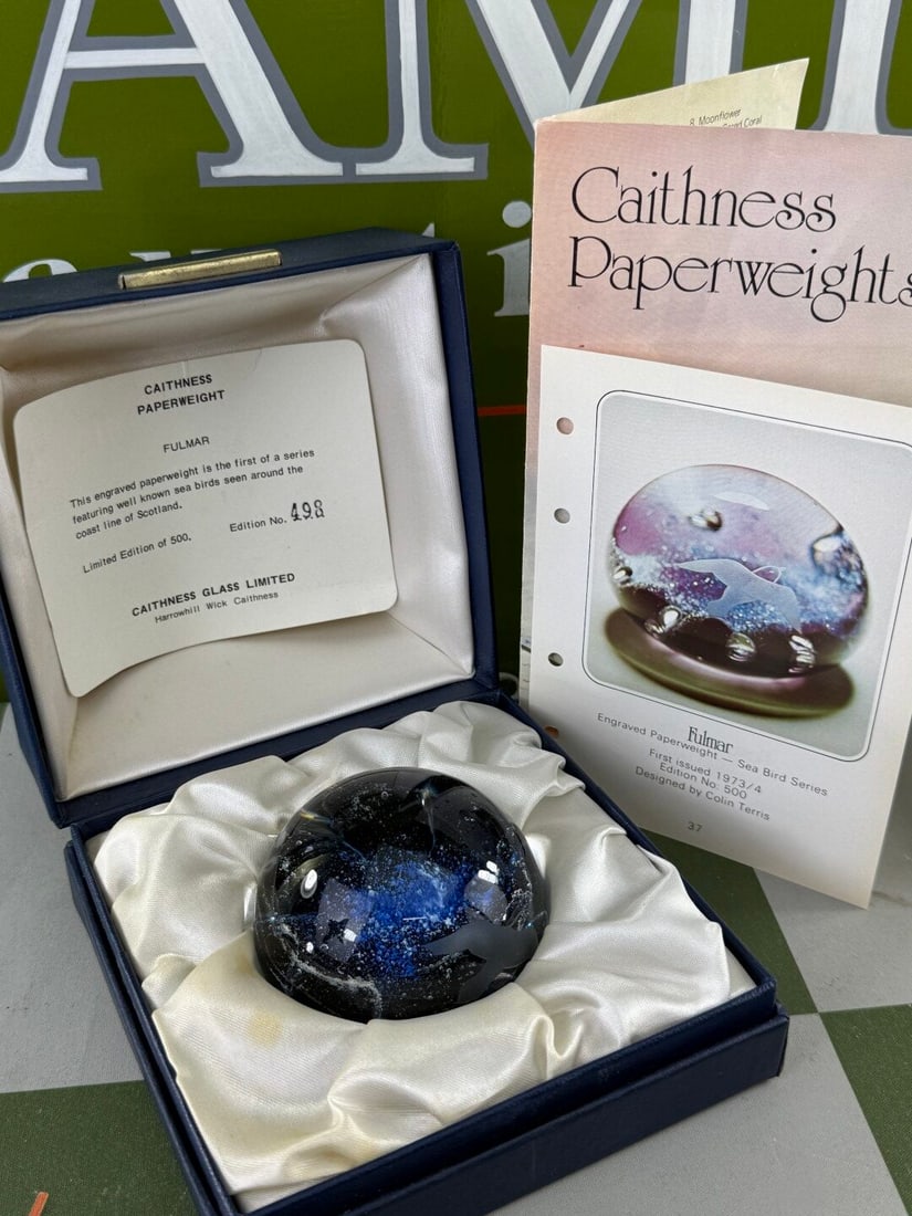 Caithness Scottish Fulmar Vintage Glass Paperweight: Caithness Scottish Fulmar Vintage Glass Paperweight as pictured with full original paperwork and display case