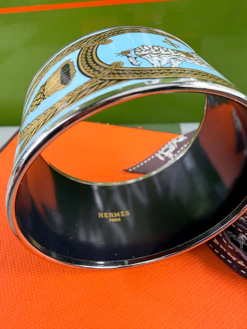 Hermes Paris Equestrian Enamel & Silver Wide Edition Bangle-Rrp £849 - 6