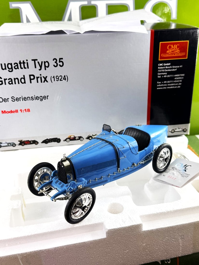CMC-1:18 scale Bugatti Type 35 Grand Prix (1924) Der Seriensieger: CMC, a boxed 1:18 scale diecast racing car model, comprising CMC Bugatti Type 35 Grand Prix (1924) Der Seriensieger (item no. M-063