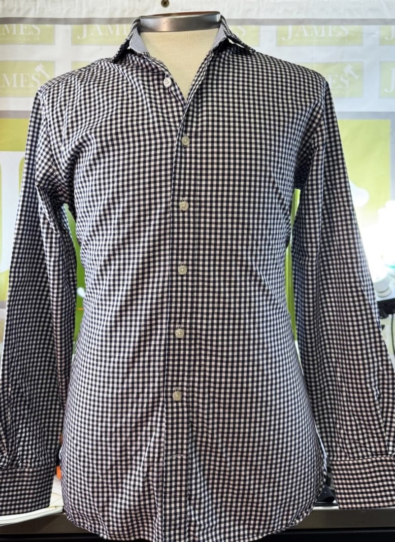 Hackett London -Classic Navy Check Slim Fit Designer Shirt: Hackett London -Classic Navy Check Slim Fit Designer Shirt, size Medium, From a well known premium pre owned retailer who specialises in top quality brand name garments, bags and shoes etc, all items