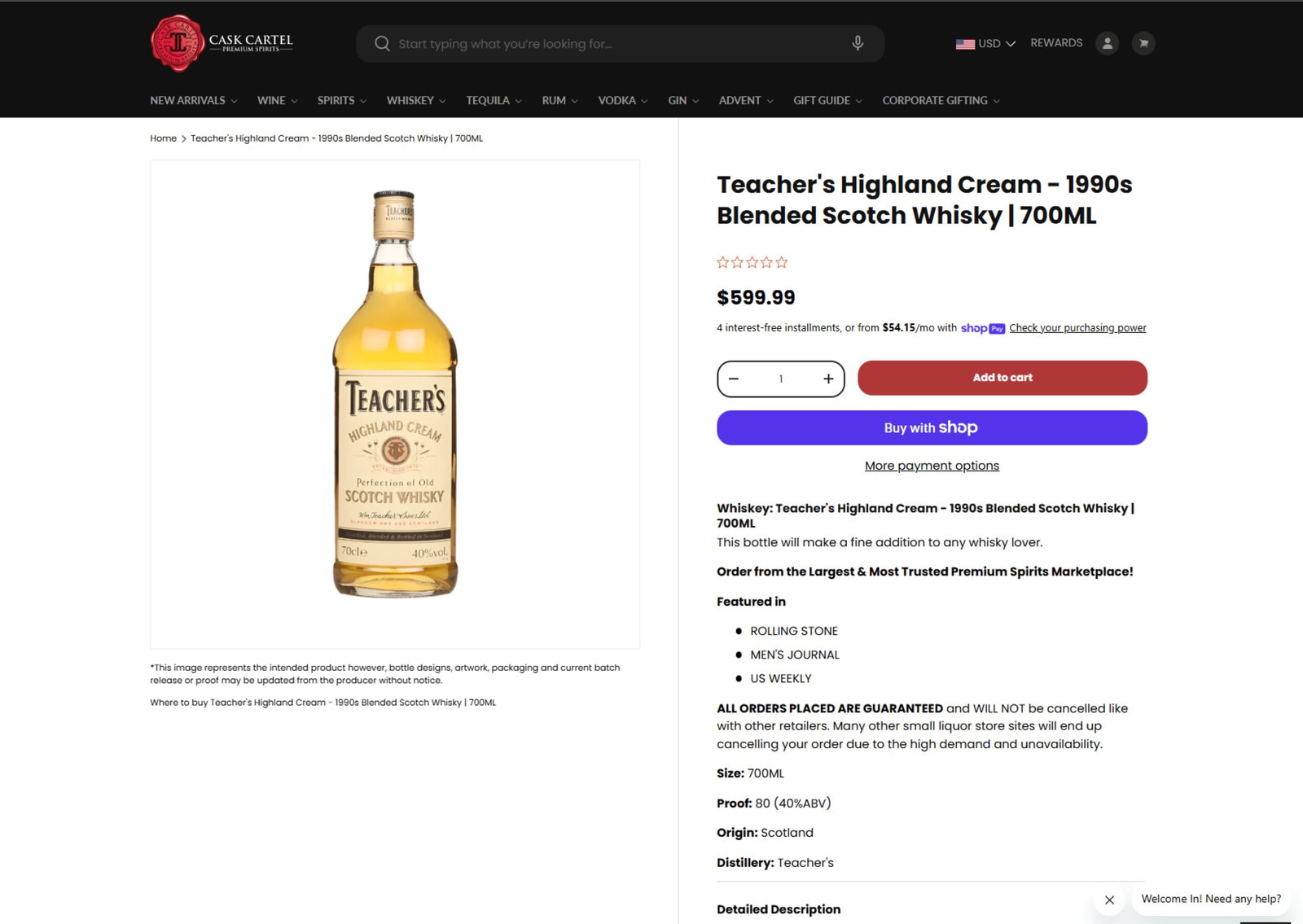 Teachers Highland Cream 1990s Blended Scotch Whisky 700ml - 3