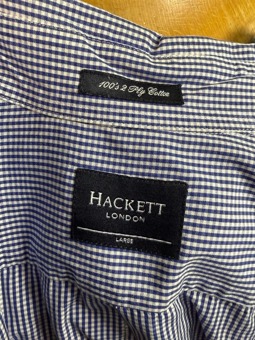 Hackett London 100 2 Ply Cotton Blue Check Shirt.Size large - 2