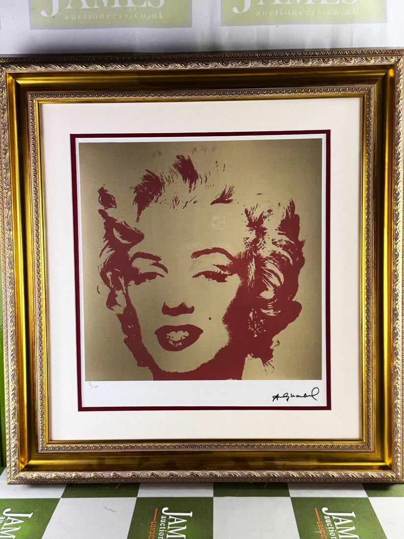 Andy Warhol-(1928-1987) Marilyn Monroe Numbered Lithograph 81/100: Andy Warhol-(1928-1987) "Marilyn Monroe" Numbered Lithograph 81/100. Professionally framed using museum quality perspex and double mount, gold finish ornate framed. Dimensions & number of limited