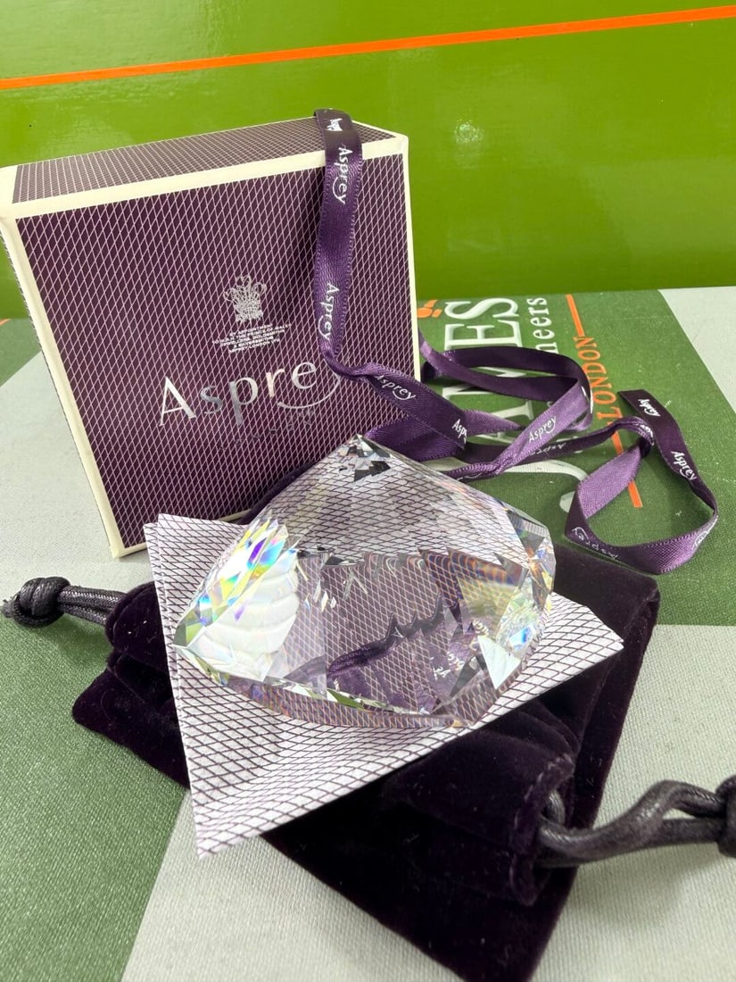Vintage Asprey London Crystal Glass Paper Weight In Shape Of Diamond - 5