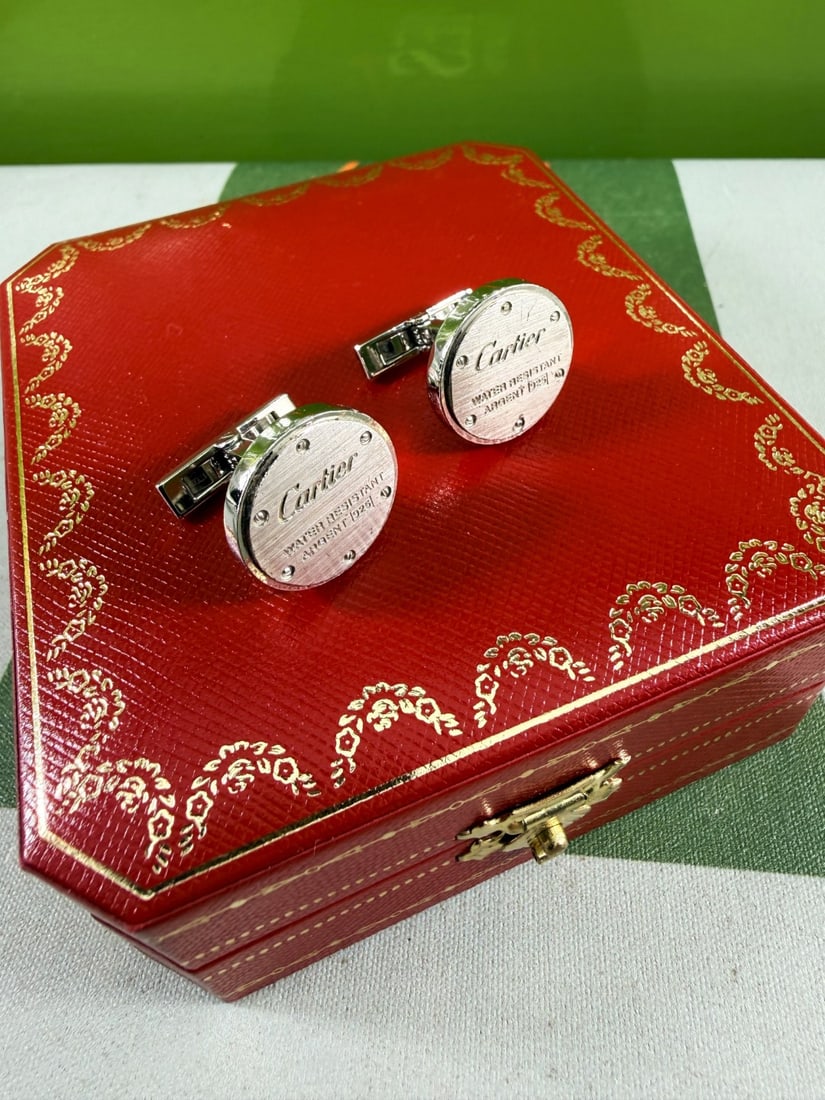 Cartier Paris `Water Resistant` Argent 925 Silver Edition Cufflinks: Cartier Paris `Water Resistant` Argent 925 Silver Edition Cufflinks, as pictured excellent preowned examples in original Cartier red leather case.