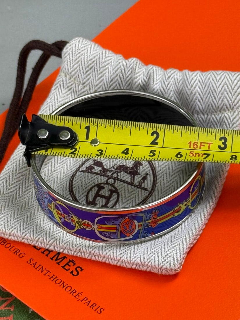 Hermes Paris Wide Silver & Enamel Monogram Bangle - 6