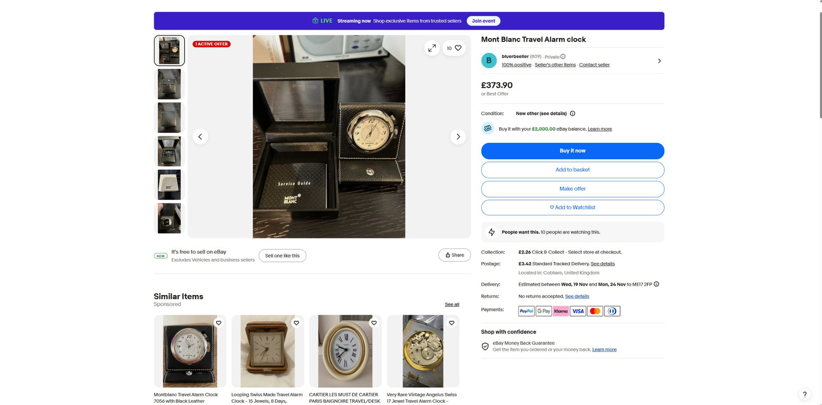 Montblanc Desktop/Travel Alarm Clock In MB Monogram Leather case - 5