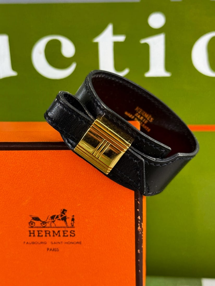 Hermes Paris Rare Vintage Artemis Bracelet In Leather & Gold Plated - 4