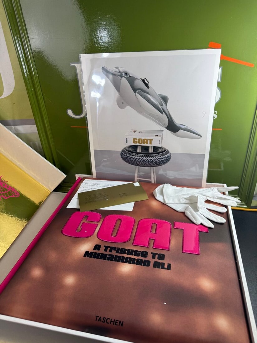 Muhammad Ali Gold Leaf Hardback Signed Book `Goat`By Taschen- Weighes 34KGs!: Muhammad Ali Gold Leaf Hardback Signed Book `Goat`By Taschen- Weighes 32KGs!-Muhammad Ali is one of the most remarkable personalities of our time and the greatest sportsman ever to walk the earth. To