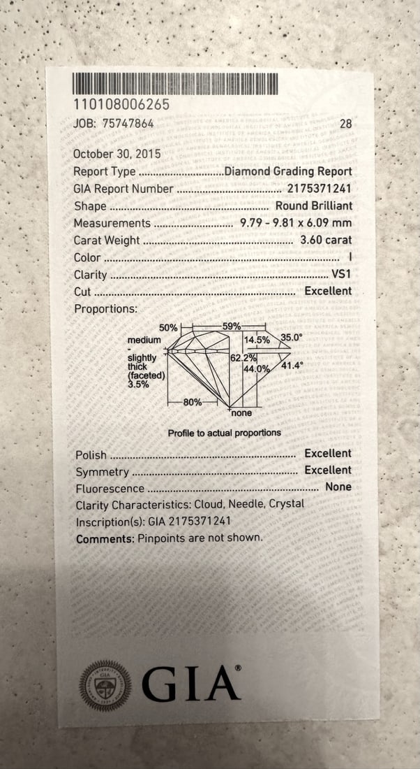 A Stunning Ladies 3.61 Carat H Color Vs1-GIA Certificated Diamond & Platinum Mount - 3