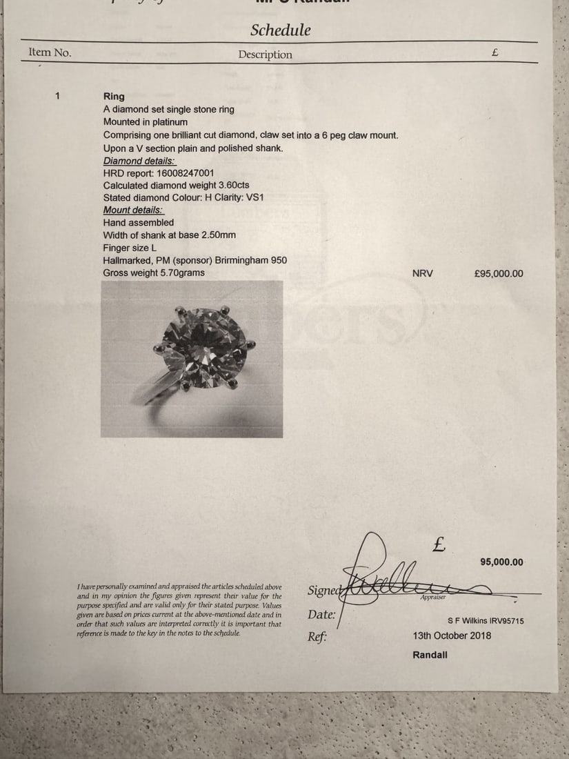 A Stunning Ladies 3.61 Carat H Color Vs1-GIA Certificated Diamond & Platinum Mount - 5
