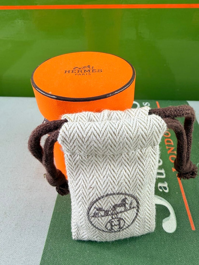 Hermes Paris Octagonal Vintage Gold Cufflinks & Black Lizard Leather Inlay-Very Rare Examples - 5