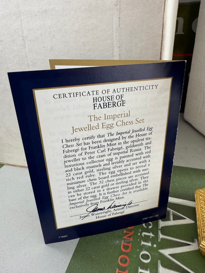 House Of Faberge 24 Carat Gold Imperial Jewelled Egg Chess Set,Unused Example - 11