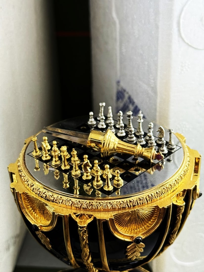 House Of Faberge 24 Carat Gold Imperial Jewelled Egg Chess Set,Unused Example - 13