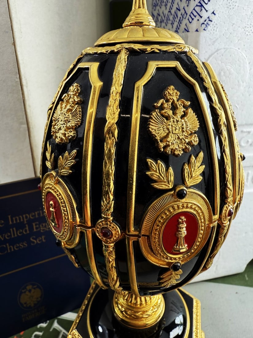 House Of Faberge 24 Carat Gold Imperial Jewelled Egg Chess Set,Unused Example - 8