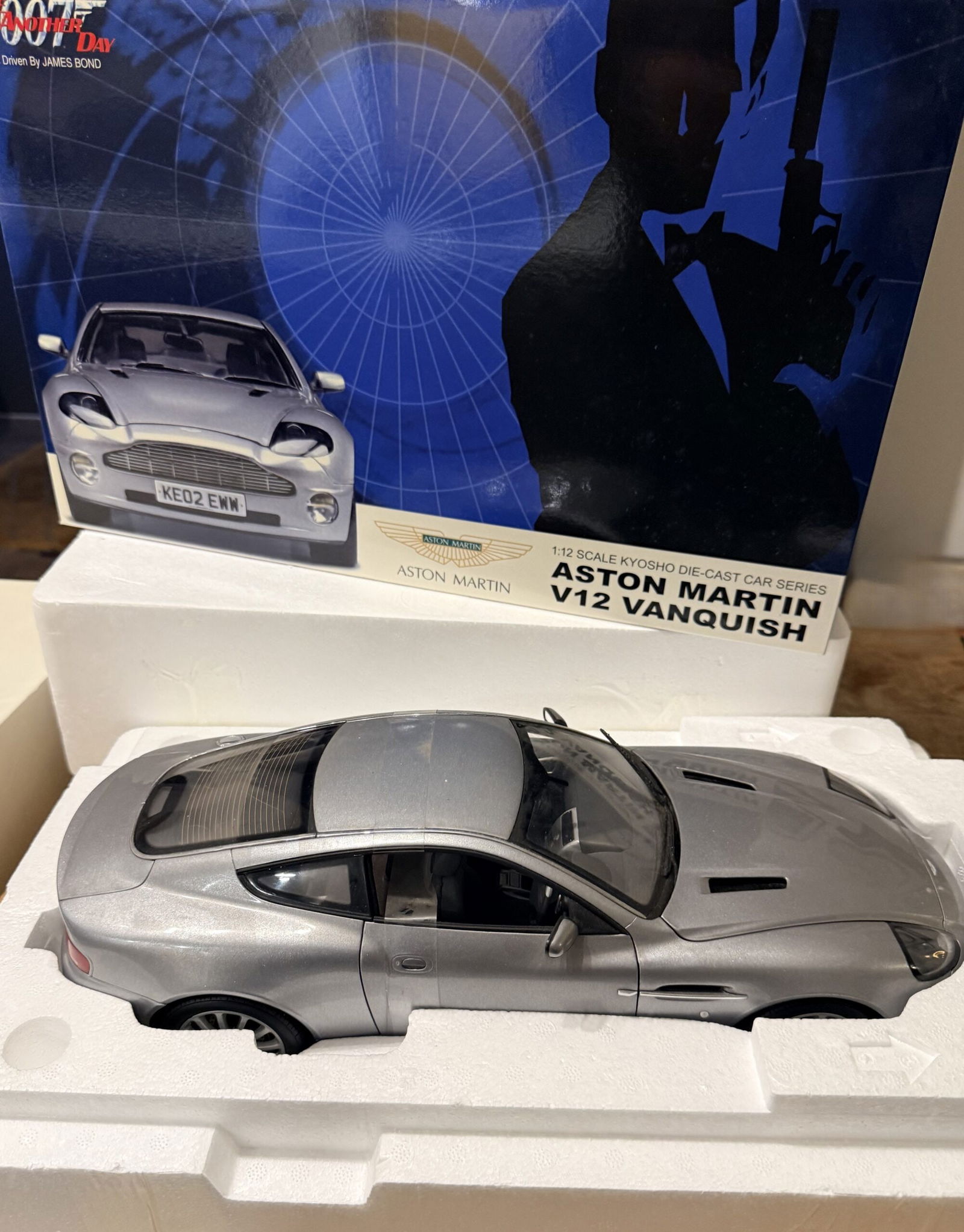 Kyosho-James Bond 007- 1:12 Scale Aston Martin Vanquish: Kyosho, a boxed 1:12 scale die-cast car model, the Aston Martin V12 Vanquish James Bond 007 car in silver (No. 08603S