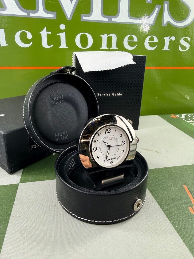 Montblanc Horse Shoe Edition Table/Desk Travel Clock In Leather Case: Montblanc Horse Shoe Edition Table/Desk Travel Clock In Leather Case, untested example in excellent condition.