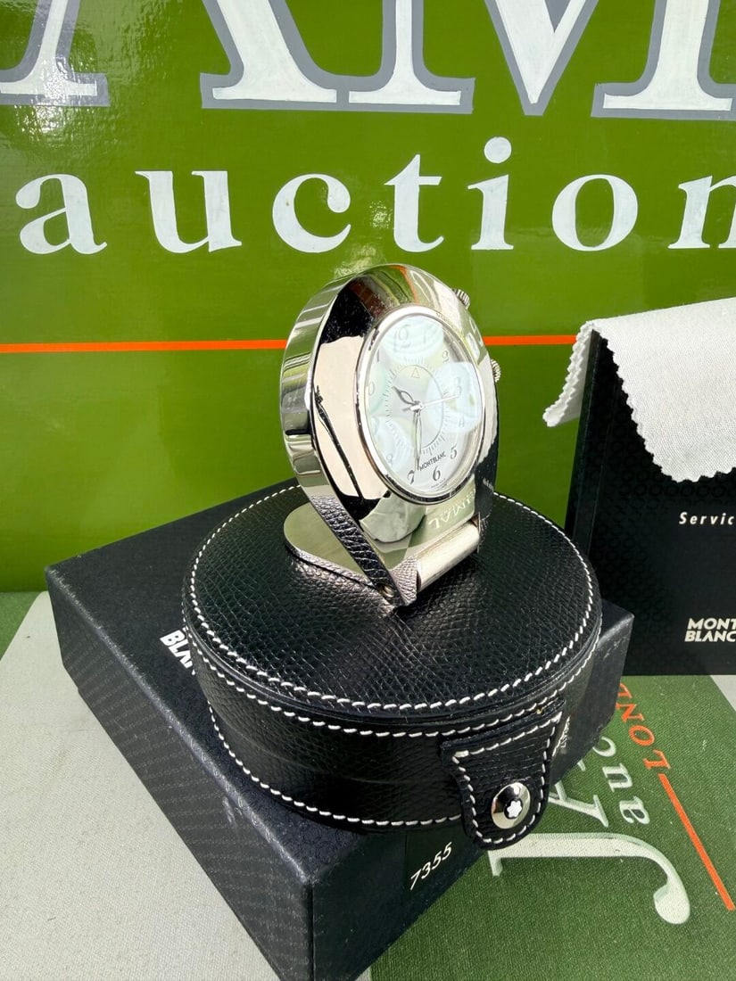 Montblanc Horse Shoe Edition Table/Desk Travel Clock In Leather Case - 5