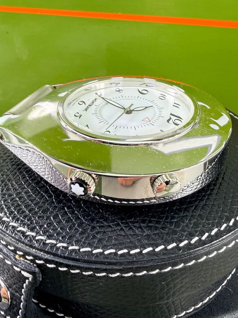 Montblanc Horse Shoe Edition Table/Desk Travel Clock In Leather Case - 8