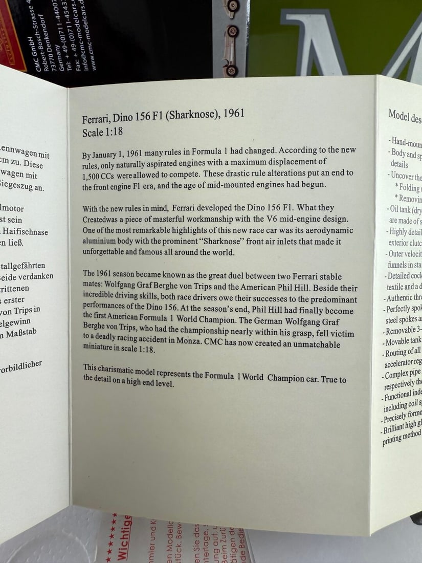 CMC 1:18 Ferrari Dino 156 Sharknose F1 Weltmeister-1961 M078 - 8