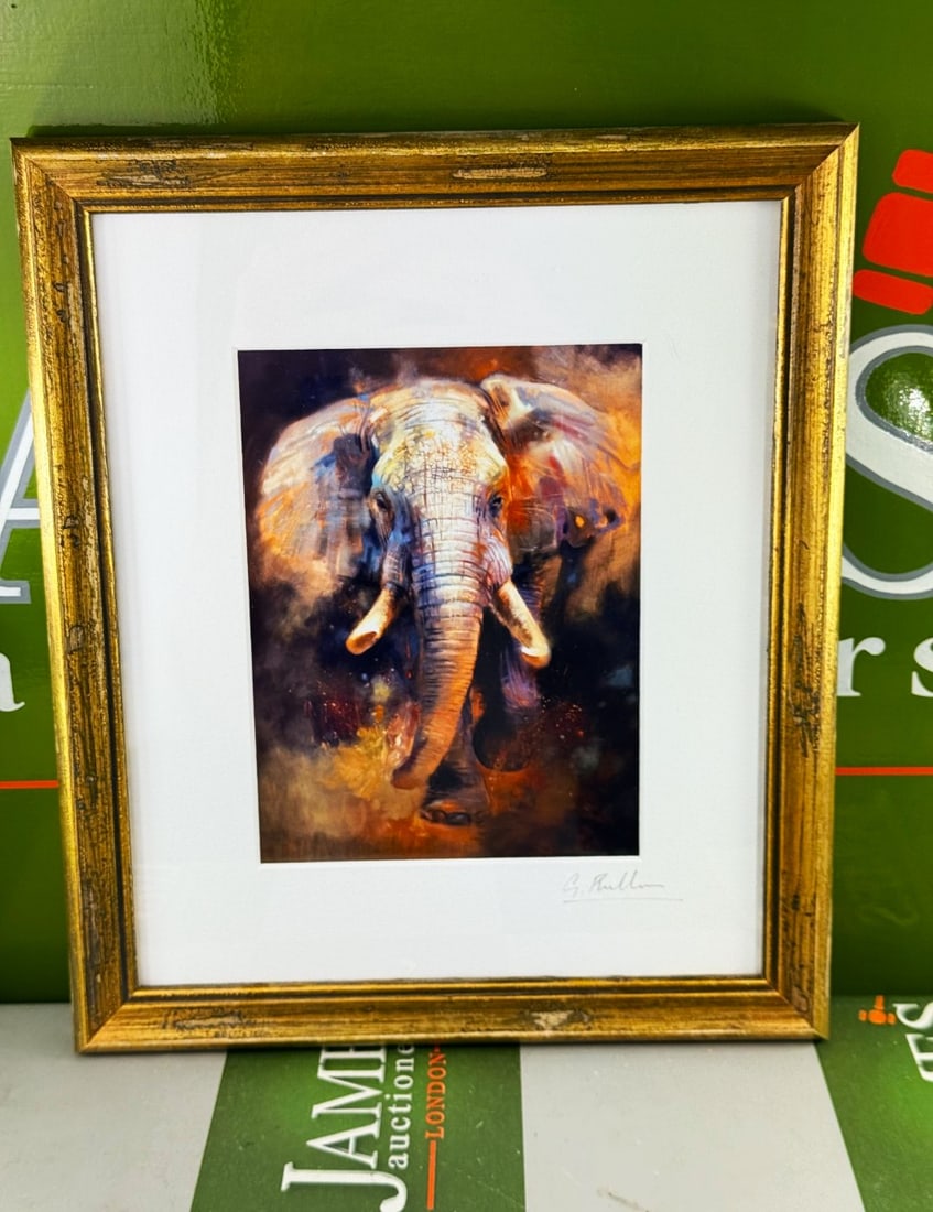 Elephant Charging Signed By Artist High Quality Framed Example: Elephant Charging Signed By Artist High Quality Framed Example, pencil signed llithograph, artist unknown, professionally framed.