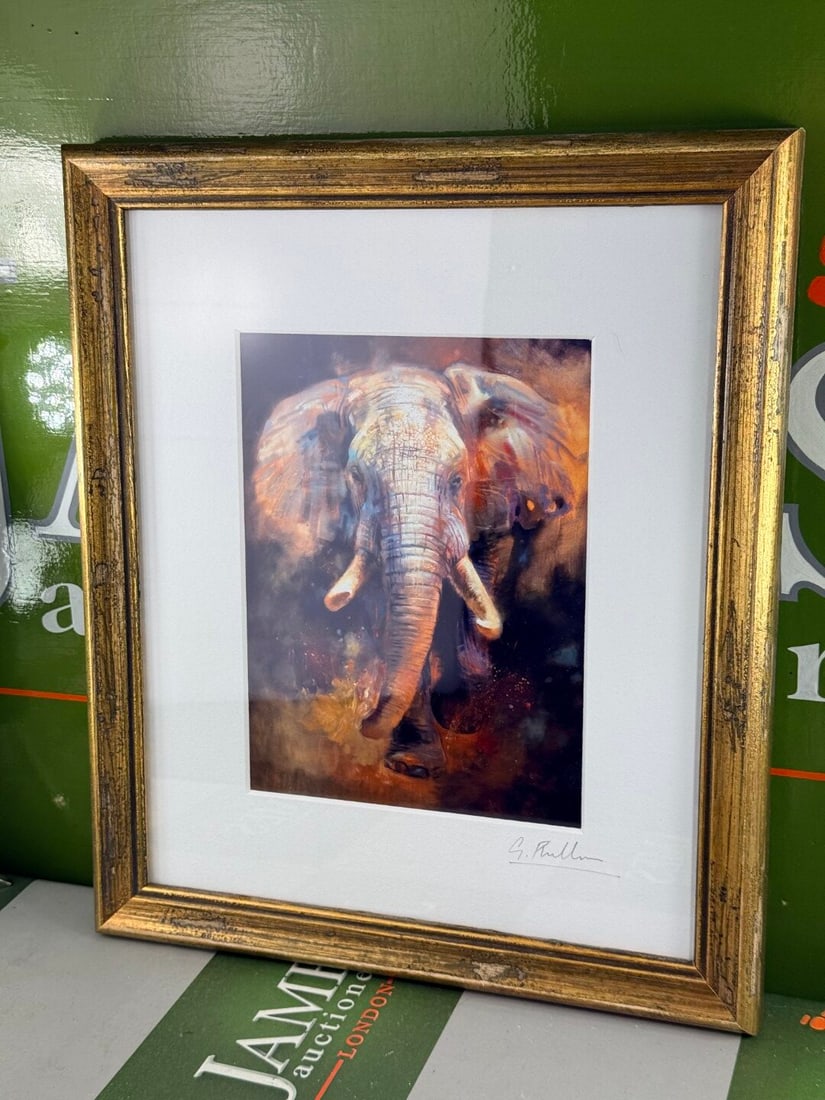 Elephant Charging Signed By Artist High Quality Framed Example - 3