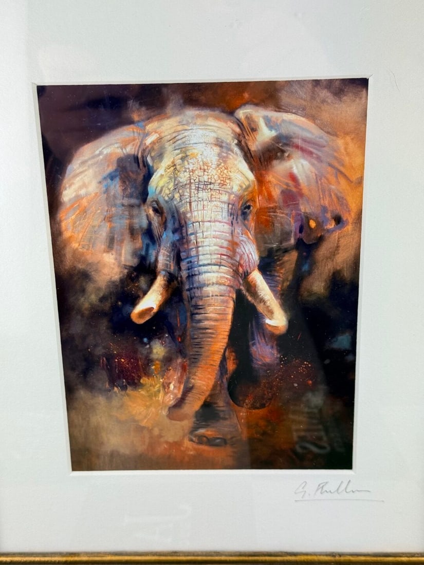 Elephant Charging Signed By Artist High Quality Framed Example - 5