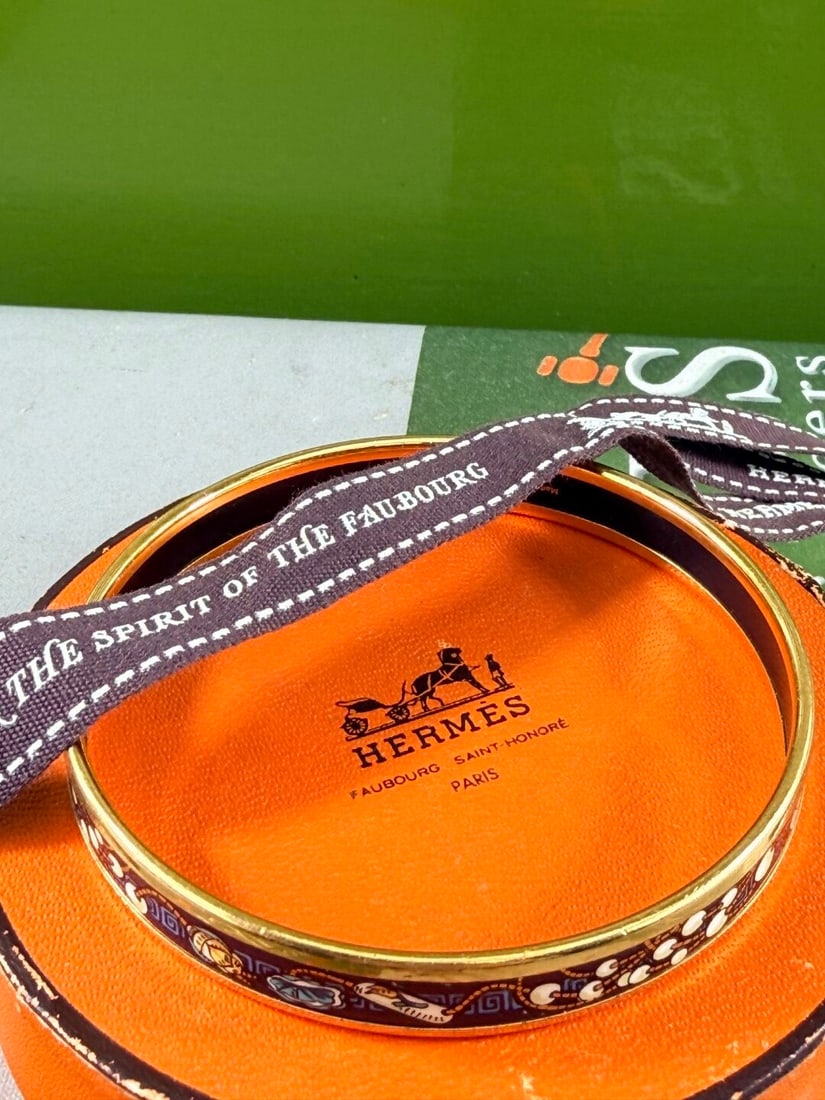 Hermes Paris Gold & Enamel Monogram Navy Bracelet - 2