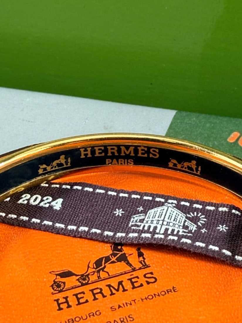 Hermes Paris Gold & Enamel Monogram Navy Bracelet - 4