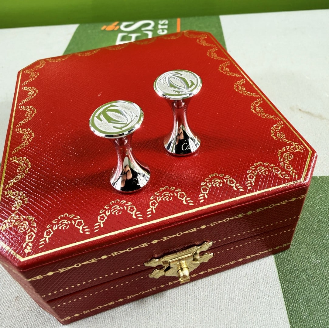 Cartier Paris `CC` Monogram Edition 925 Sterling Silver Cufflinks-Rare Examples: Cartier Paris CC Logo Edition 925 Sterling Silver Cufflinks-Rare Examples, as pictured excellent preowned examples in original Cartier red leather case.