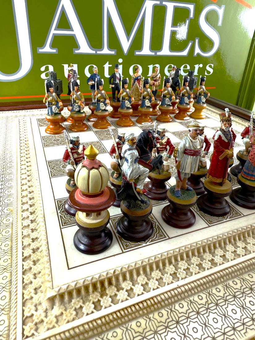 The Raj Hand Painted India-British War 1857 Game Chess With Table - 2