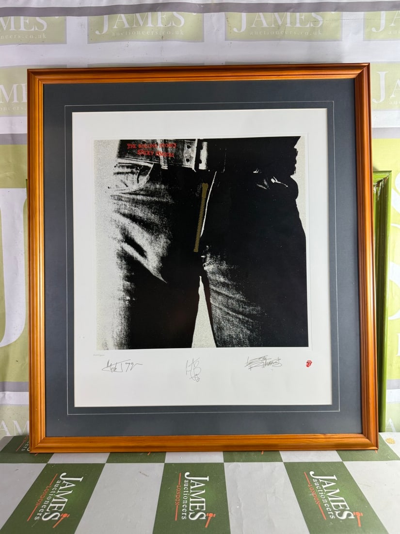 Rolling Stones-Ltd Edition Signed Lithograph 2287/5000 Of The Famous Sticky Finger Album Plate Signe: Rolling Stones-Ltd Edition Signed Lithograph 2287/5000 Of The Famous Sticky Finger Album Plate Signed by Mick Jagger, Keith Richards and Charlie Watts.Dimensions: 78cm x 71cm overall, professionally