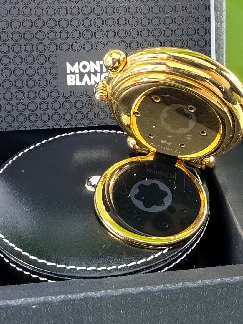 Montblanc Desk / Travel Clock In Leather Case - 4