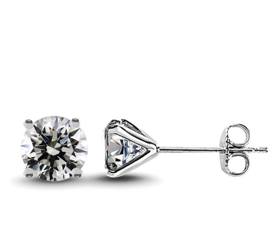 2.01 Carat Round Cut D/VVS2 Diamond Stud Earrings Set In 14 Carat Gold - 3
