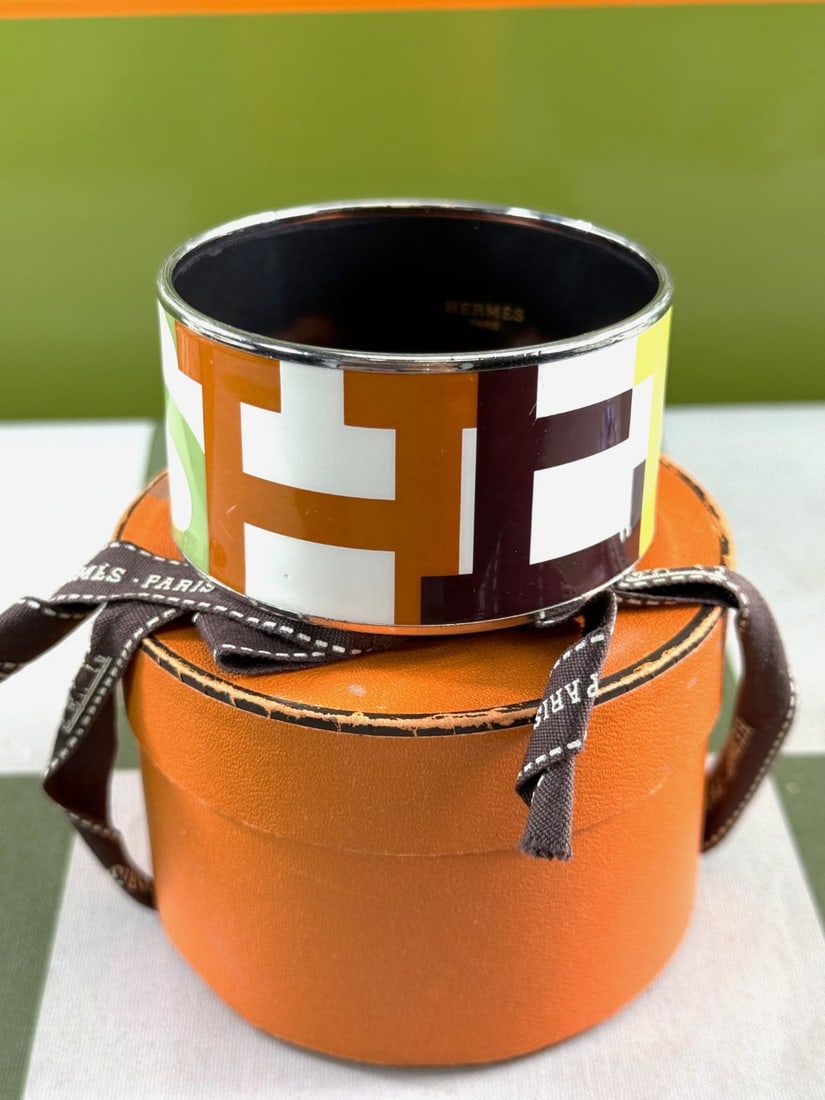 Hermes Paris Wide Ceramic & Monogram Bangle-Rare Example - 2